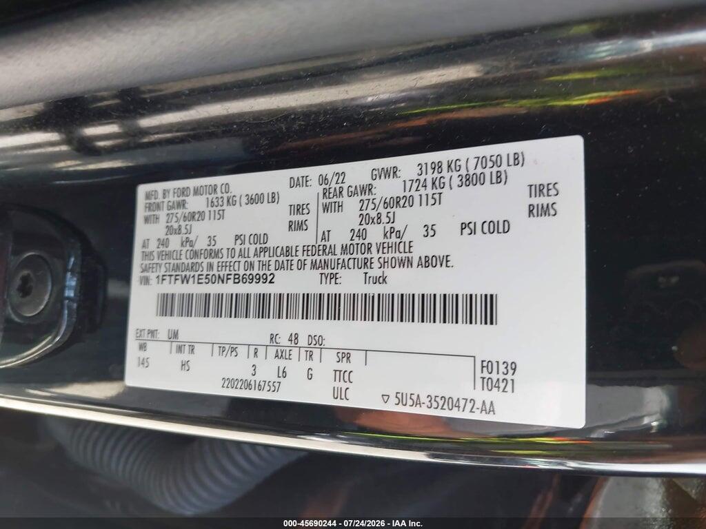 1FTFW1E50NFB69992 2022 FORD F-150 photo no. 9