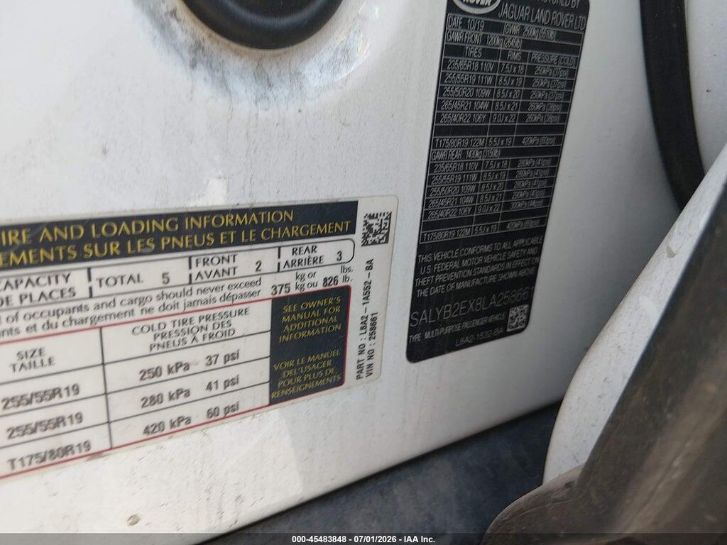 SALYB2EX8LA258661 2020 LAND ROVER RANGE ROVER VELAR photo no. 9