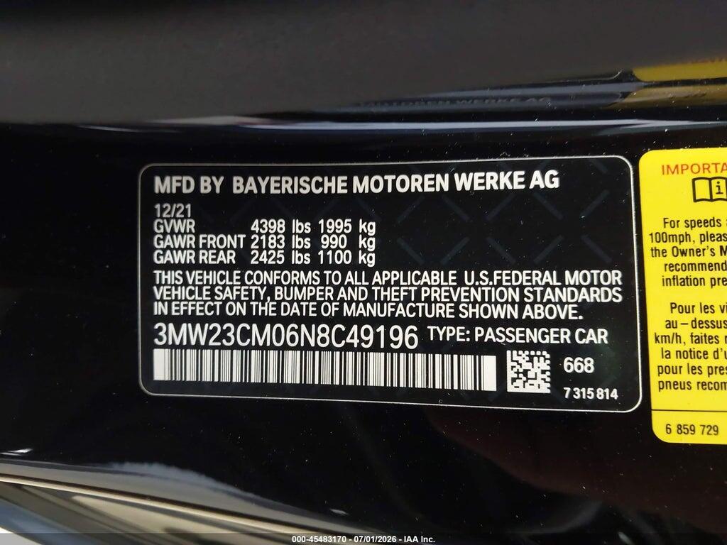 3MW23CM06N8C49196 2022 BMW 230 photo no. 9