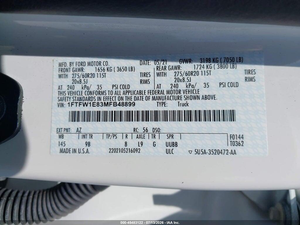 1FTFW1E83MFB48899 2021 FORD F-150 photo no. 9