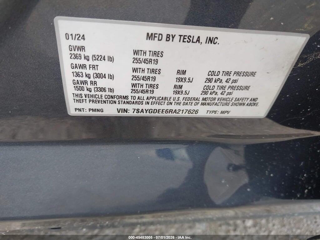 7SAYGDEE6RA217626 2024 TESLA MODEL Y photo no. 9
