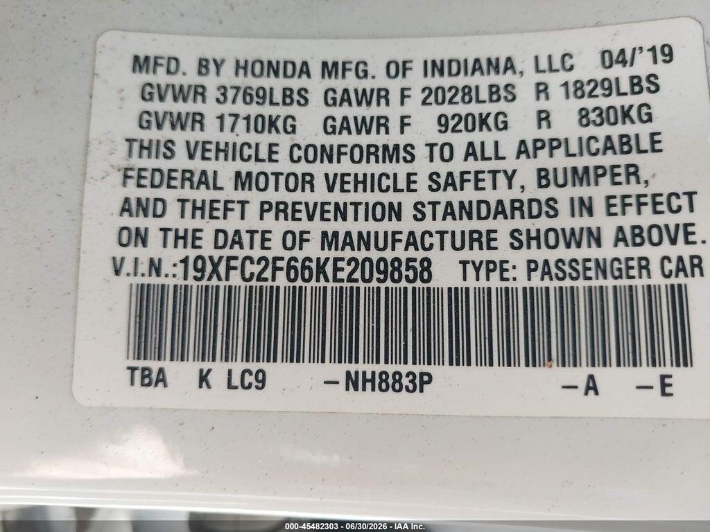 19XFC2F66KE209858 2019 HONDA CIVIC photo no. 9