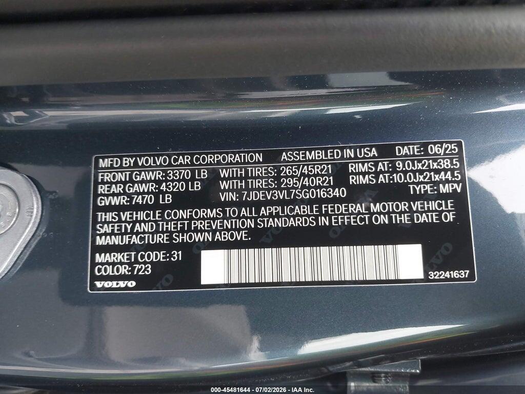 7JDEV3VL7SG016340 2025 VOLVO EX90 photo no. 9