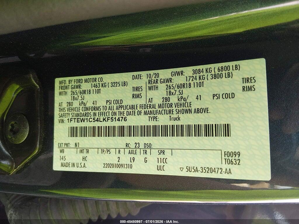 1FTEW1C54LKF51476 2020 FORD F-150 photo no. 9