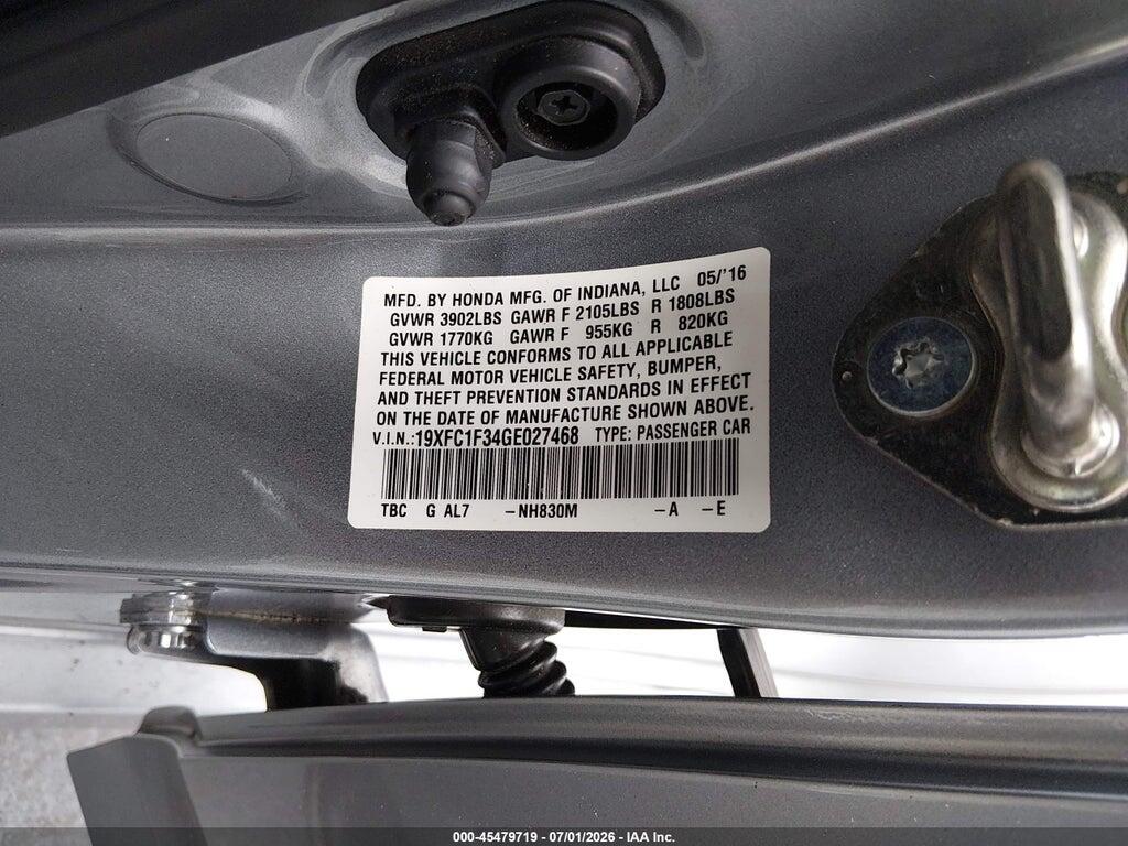 19XFC1F34GE027468 2016 HONDA CIVIC photo no. 9