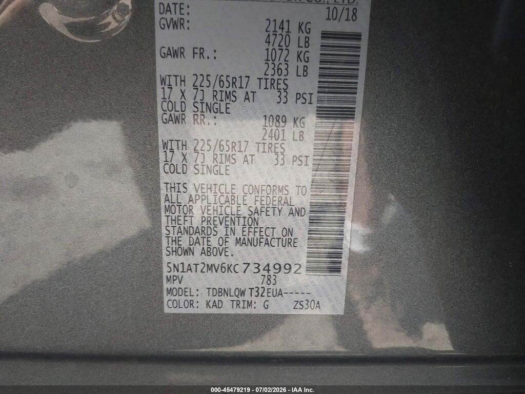5N1AT2MV6KC734992 2019 NISSAN ROGUE photo no. 9