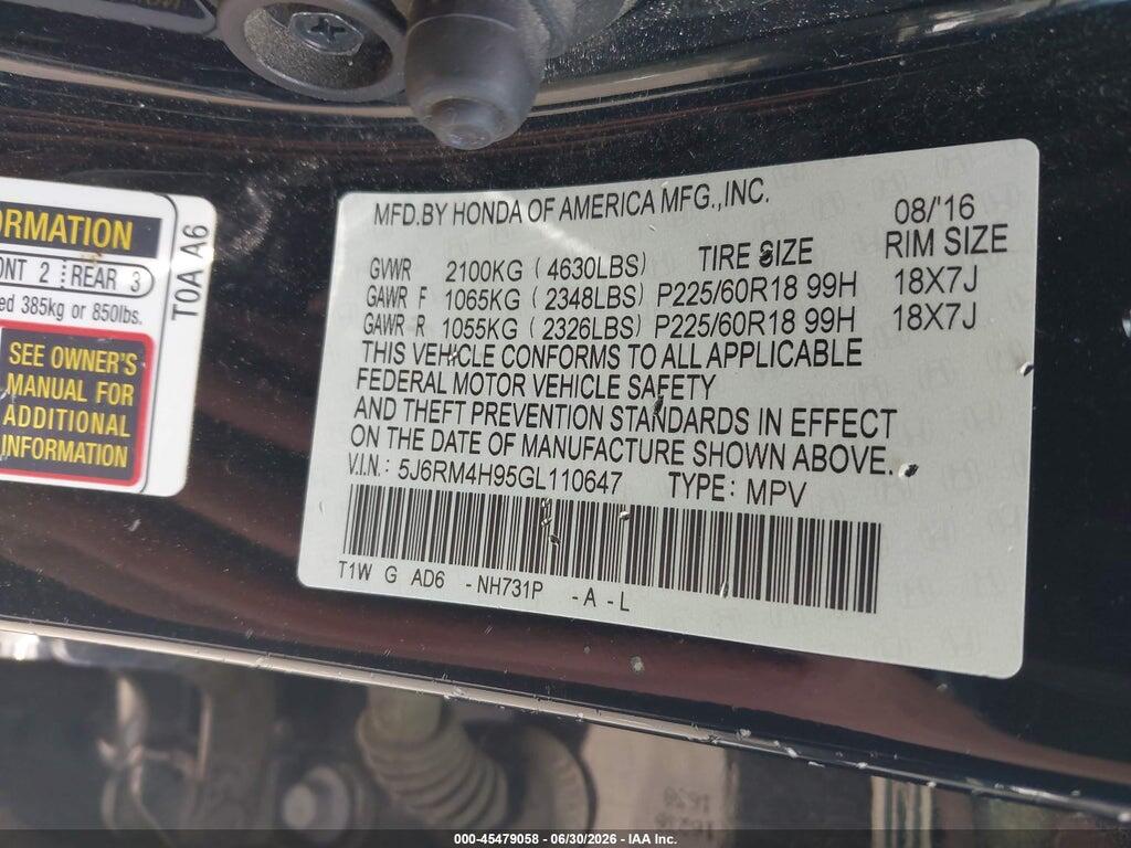 5J6RM4H95GL110647 2016 HONDA CR-V photo no. 9