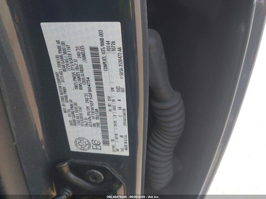 1FTEW1EF1GFB04754 2016 FORD F-150 photo no. 9