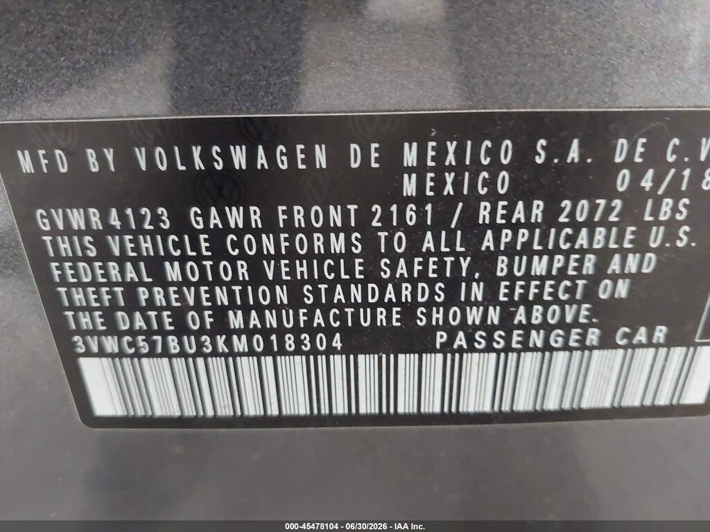 3VWC57BU3KM018304 2019 VOLKSWAGEN JETTA photo no. 9