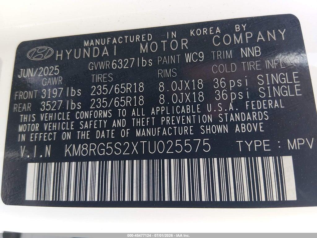 KM8RG5S2XTU025575 2026 HYUNDAI PALISADE photo no. 9