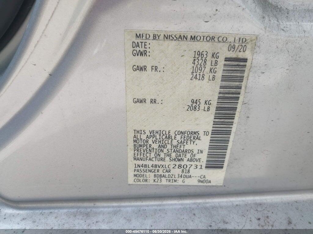 1N4BL4BVXLC280731 2020 NISSAN ALTIMA photo no. 9