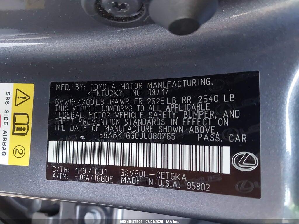 58ABK1GG0JU080765 2018 LEXUS ES 350 photo no. 9
