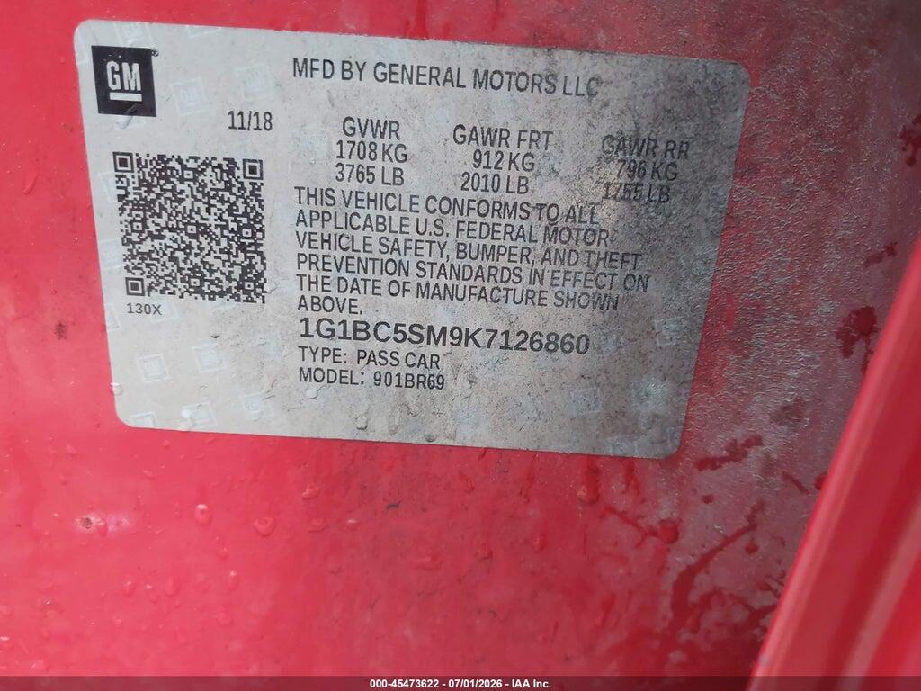 1G1BC5SM9K7126860 2019 CHEVROLET CRUZE photo no. 9