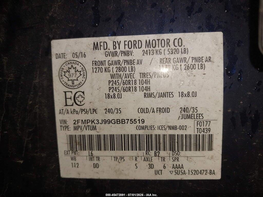 2FMPK3J99GBB75519 2016 FORD EDGE photo no. 9