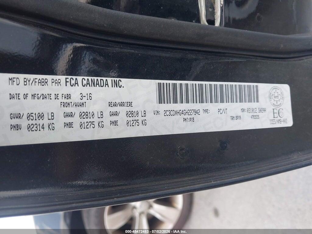 2C3CDXHG4GH227942 2016 DODGE CHARGER photo no. 9
