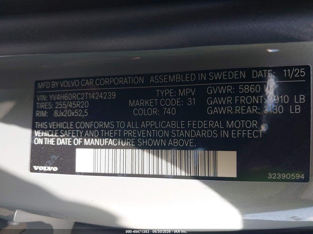 YV4H60RC2T1424239 2026 VOLVO XC60 PLUG-IN HYBRID photo no. 9