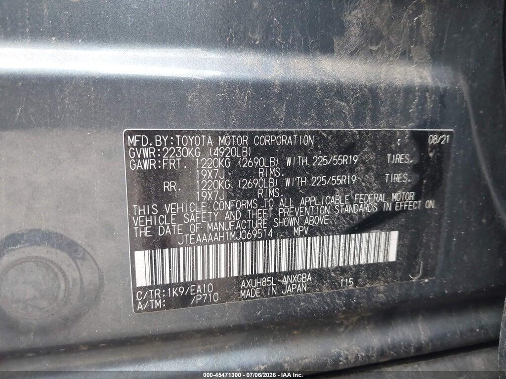 JTEAAAAH1MJ069514 2021 TOYOTA VENZA photo no. 9