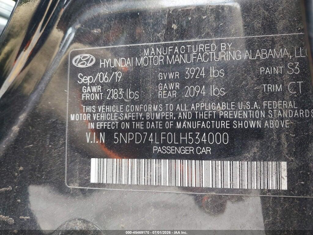 5NPD74LF0LH534000 2020 HYUNDAI ELANTRA photo no. 9