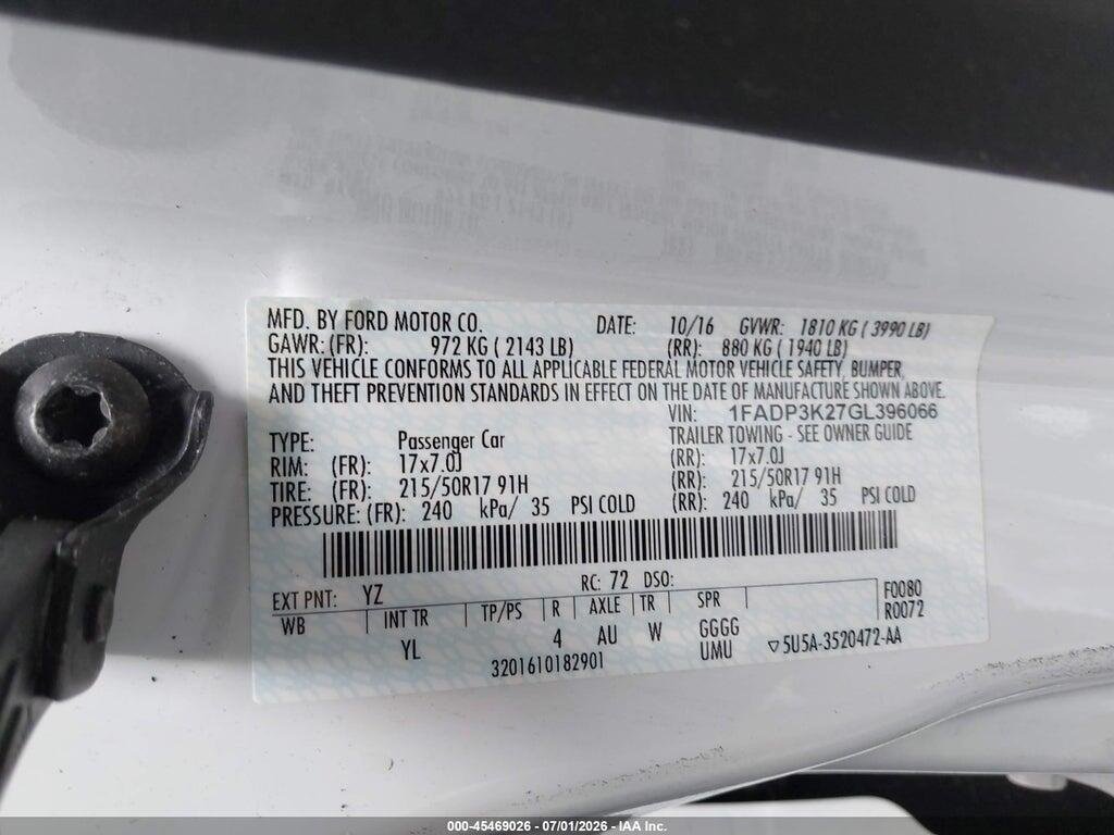 1FADP3K27GL396066 2016 FORD FOCUS photo no. 9