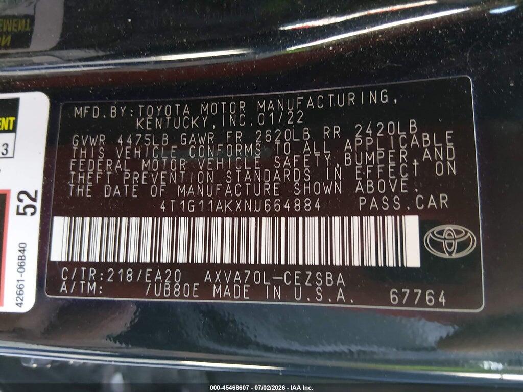 4T1G11AKXNU664884 2022 TOYOTA CAMRY photo no. 9