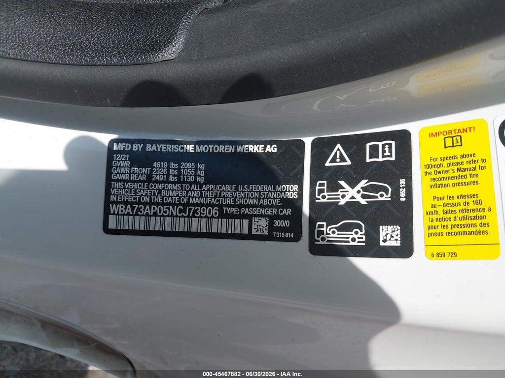 WBA73AP05NCJ73906 2022 BMW 430I photo no. 9