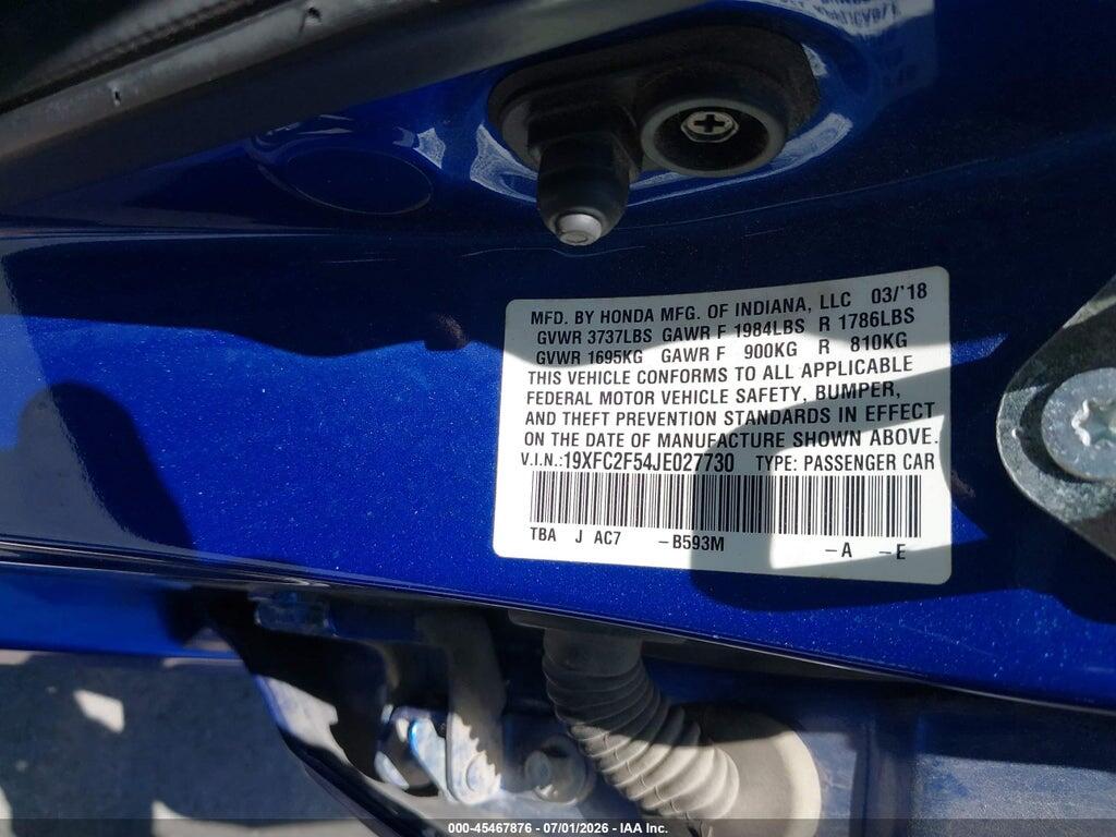 19XFC2F54JE027730 2018 HONDA CIVIC photo no. 9