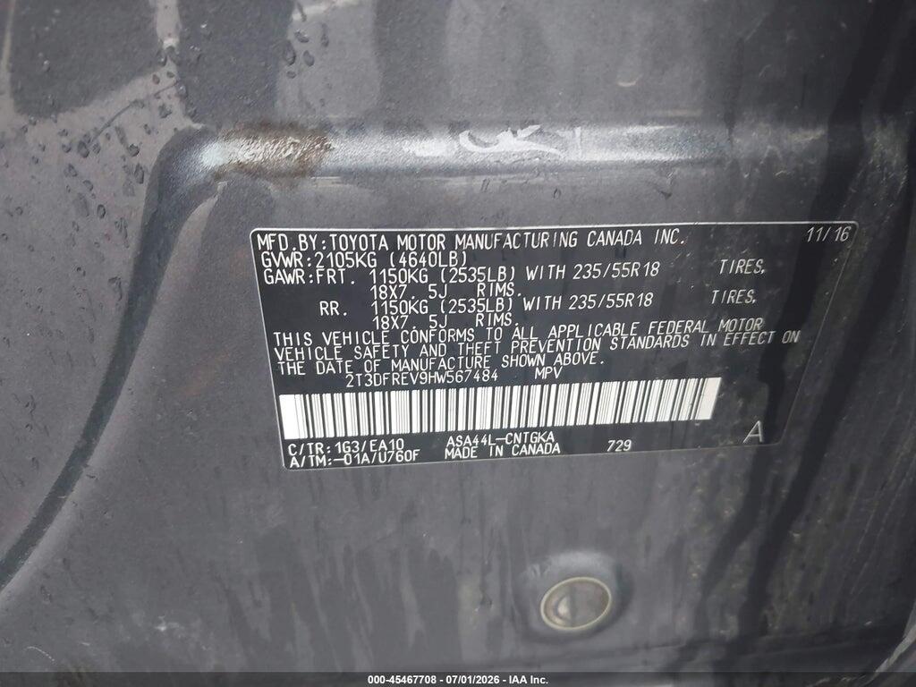 2T3DFREV9HW567484 2017 TOYOTA RAV4 photo no. 9