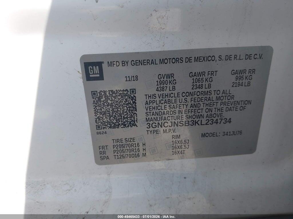 3GNCJNSB3KL234734 2019 CHEVROLET TRAX photo no. 9