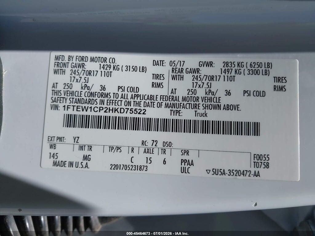 1FTEW1CP2HKD75522 2017 FORD F-150 photo no. 9