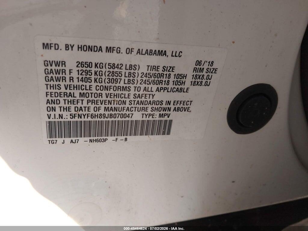 5FNYF6H89JB070047 2018 HONDA PILOT photo no. 9