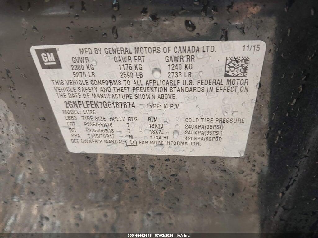 2GNFLFEK7G6187874 2016 CHEVROLET EQUINOX photo no. 9