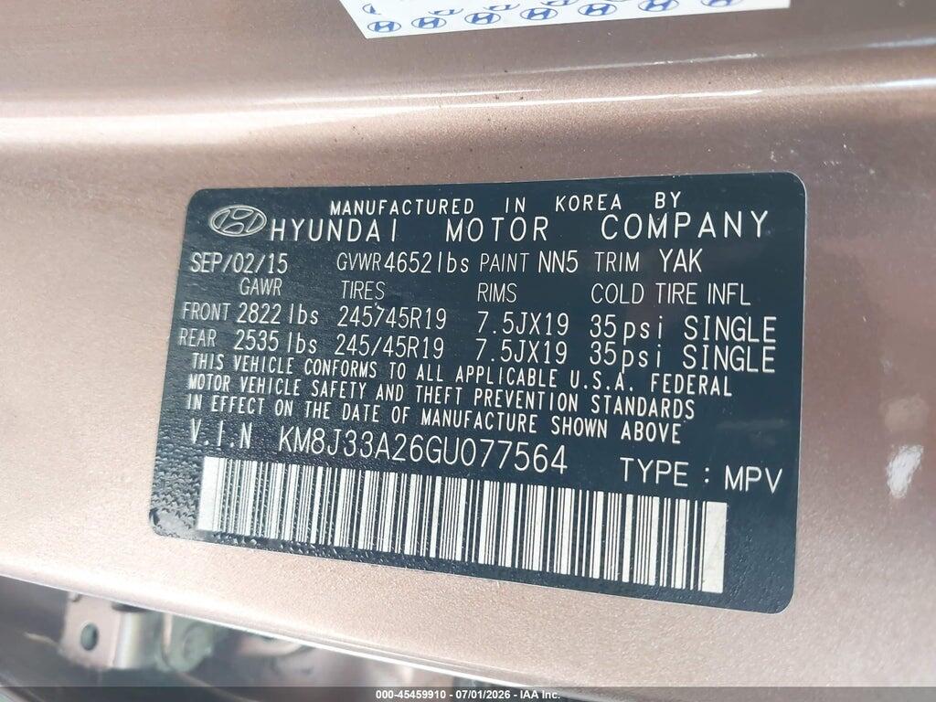 KM8J33A26GU077564 2016 HYUNDAI TUCSON photo no. 9