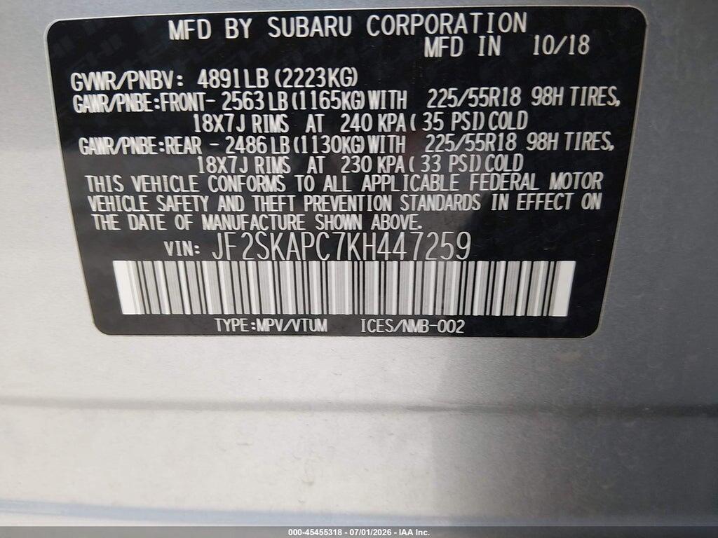 JF2SKAPC7KH447259 2019 SUBARU FORESTER photo no. 9