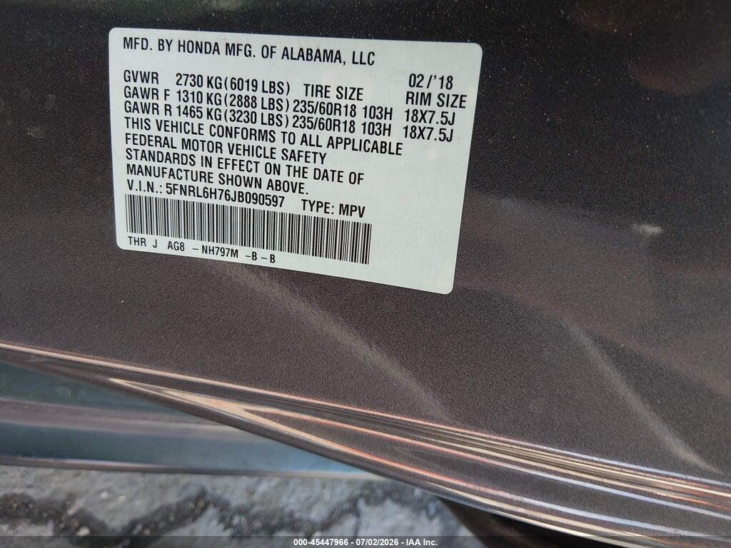 5FNRL6H76JB090597 2018 HONDA ODYSSEY photo no. 9