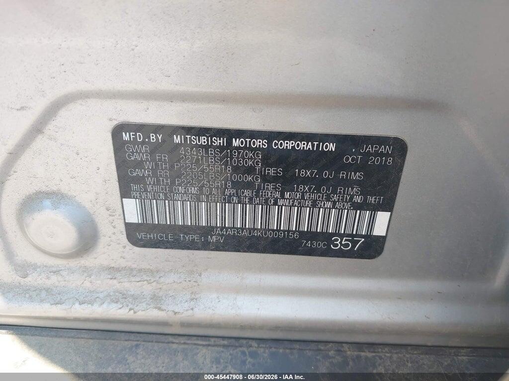 JA4AR3AU4KU009156 2019 MITSUBISHI OUTLANDER SPORT photo no. 9