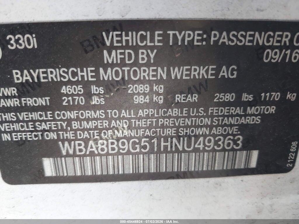 WBA8B9G51HNU49363 2017 BMW 330I photo no. 9