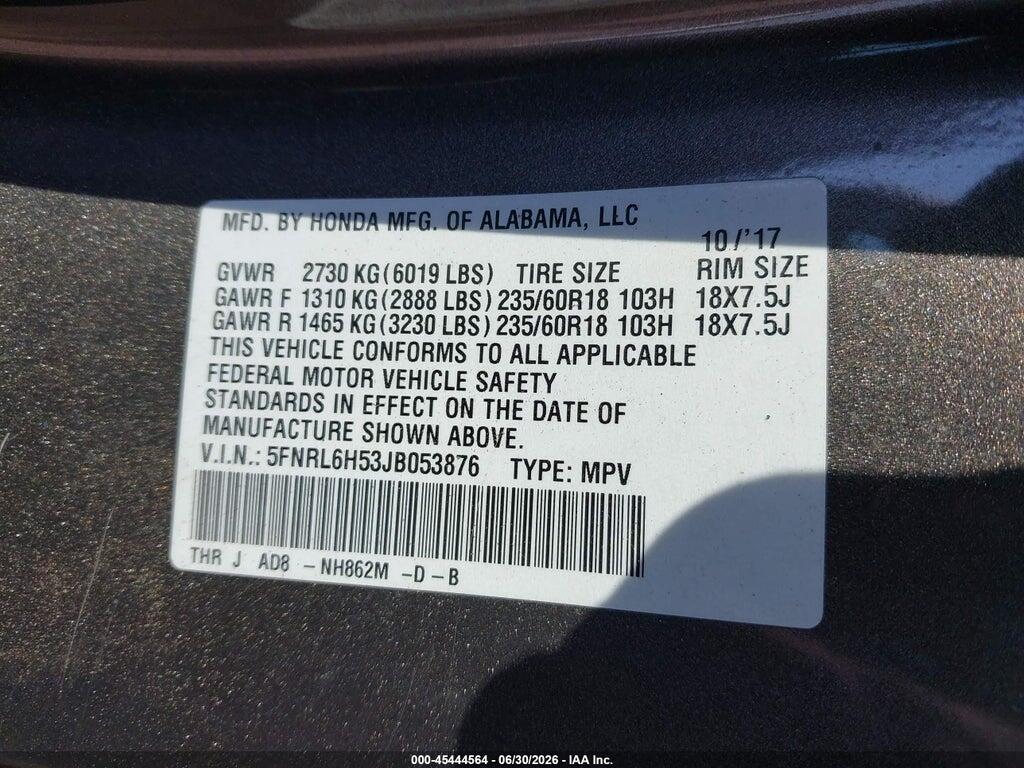 5FNRL6H53JB053876 2018 HONDA ODYSSEY photo no. 9
