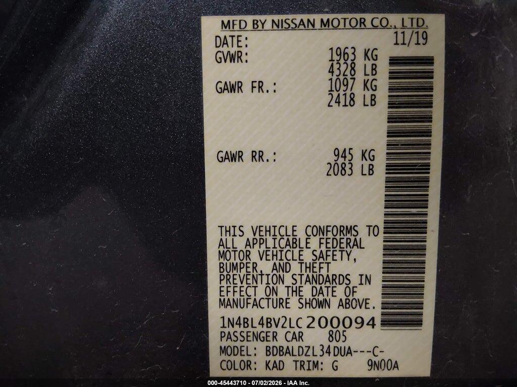 1N4BL4BV2LC200094 2020 NISSAN ALTIMA photo no. 9