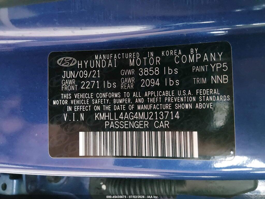 KMHLL4AG4MU213714 2021 HYUNDAI ELANTRA photo no. 9