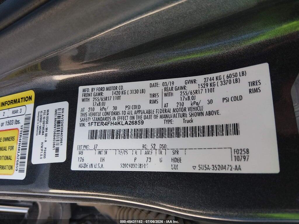 1FTER4FH4KLA26859 2019 FORD RANGER photo no. 9