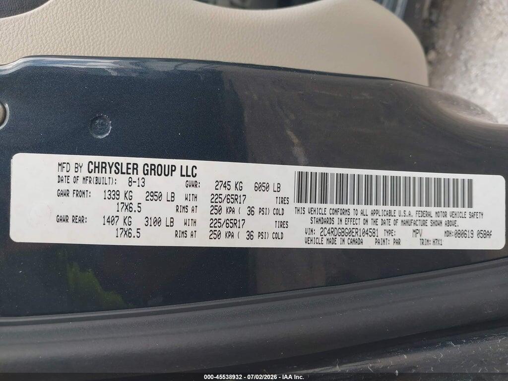 2C4RDGBG0ER104581 2014 DODGE GRAND CARAVAN photo no. 9