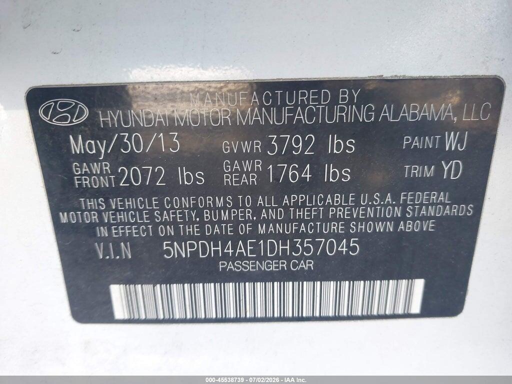 5NPDH4AE1DH357045 2013 HYUNDAI ELANTRA photo no. 9