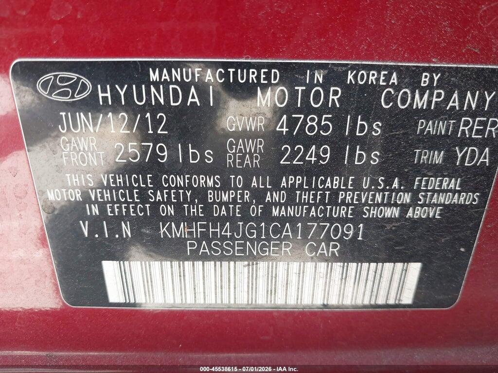 KMHFH4JG1CA177091 2012 HYUNDAI AZERA photo no. 9