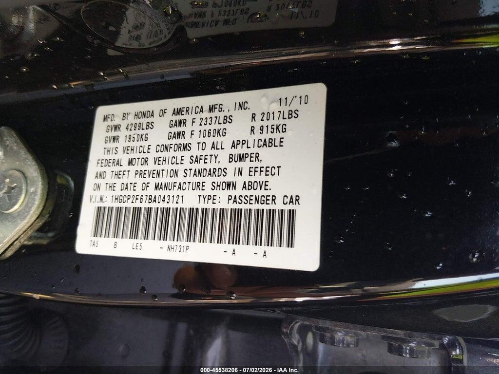 1HGCP2F67BA043121 2011 HONDA ACCORD photo no. 9