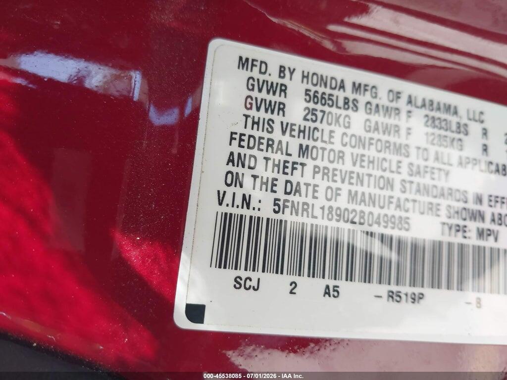5FNRL18902B049985 2002 HONDA ODYSSEY photo no. 9