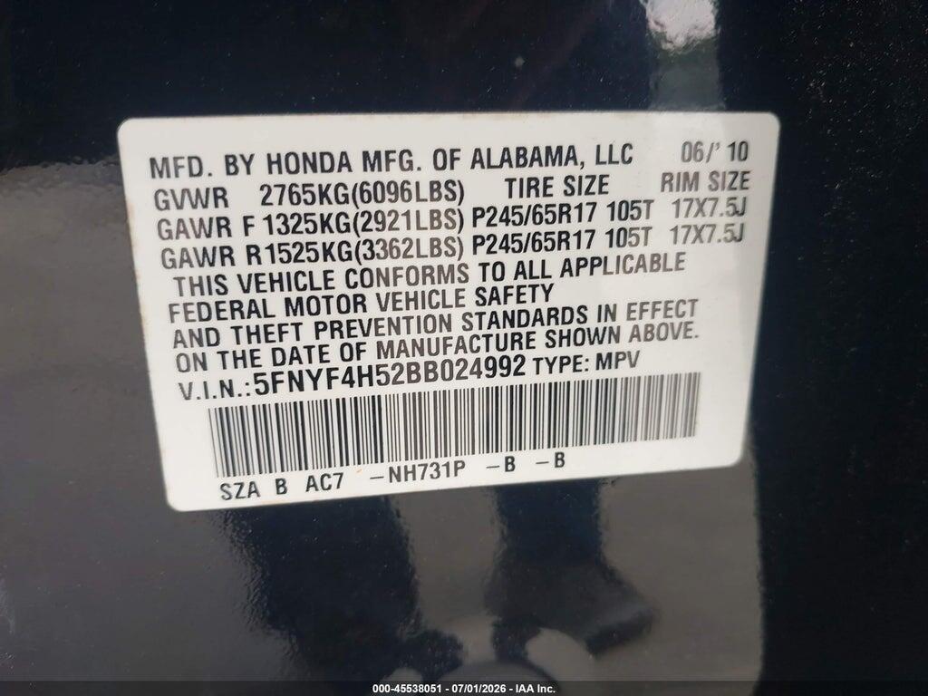 5FNYF4H52BB024992 2011 HONDA PILOT photo no. 9