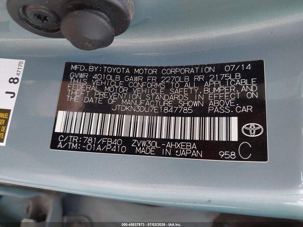 JTDKN3DU7E1847785 2014 TOYOTA PRIUS photo no. 9