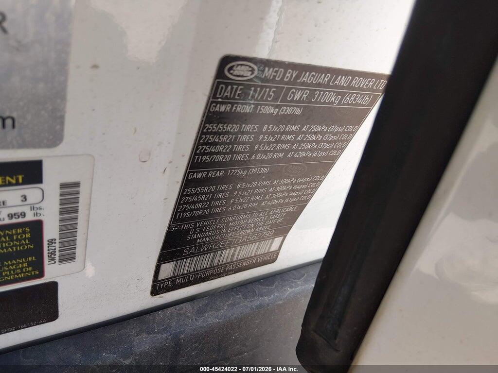 SALWR2EF1GA562799 2016 LAND ROVER RANGE ROVER SPORT photo no. 9