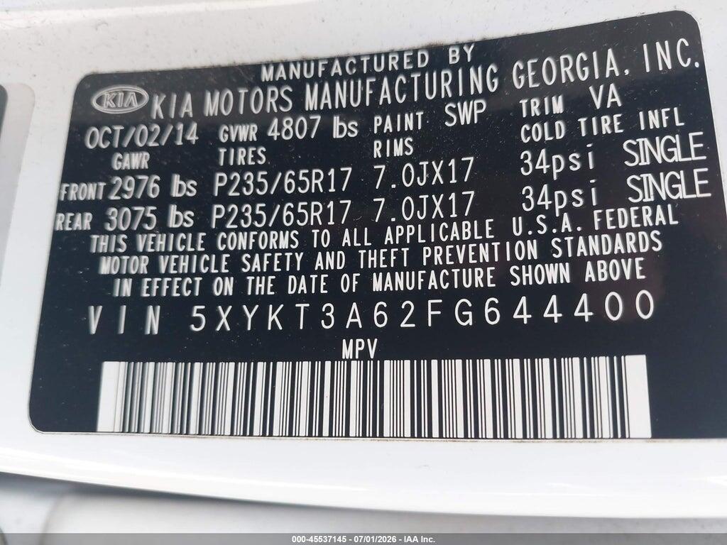 5XYKT3A62FG644400 2015 KIA SORENTO photo no. 9