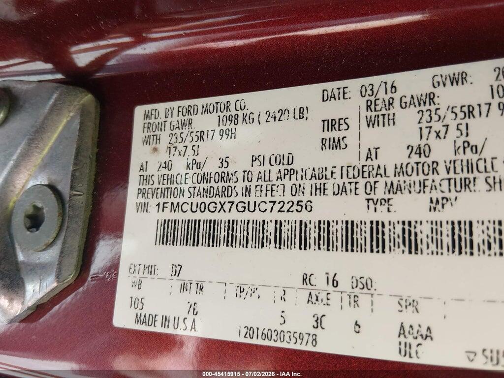 1FMCU0GX7GUC72256 2016 FORD ESCAPE photo no. 9